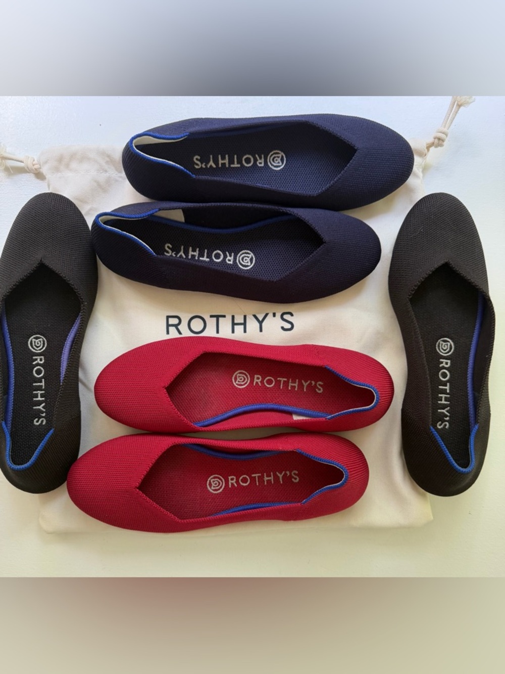 Rothy's Navy, Black and Red Knit Ballet Flats Trio